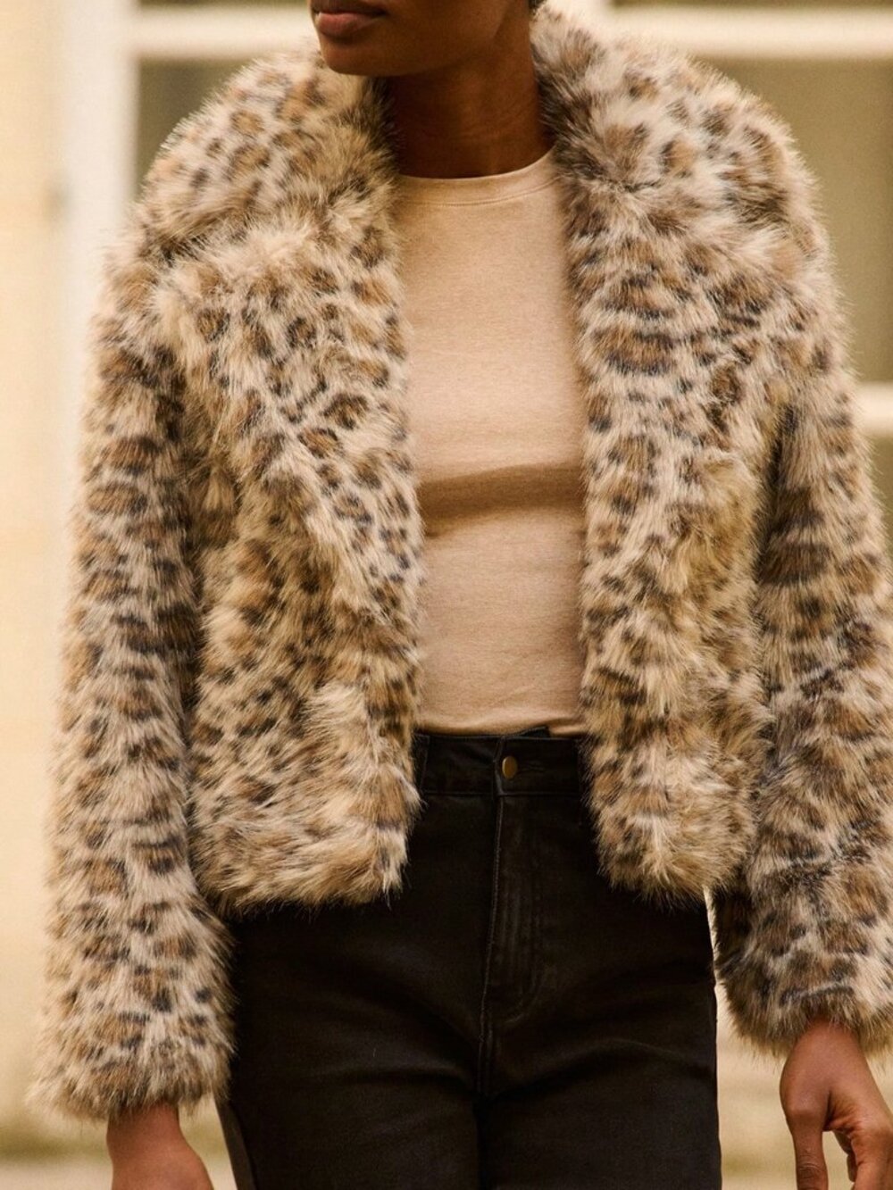Grey Party Women's Leopard Print Faux Fur Cheetah Coat